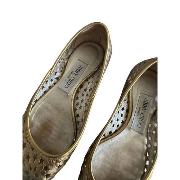 JIMMY CHOO Gold Leather Star Cutout Ballet Flats Size 35.5 - Picture 5 of 7